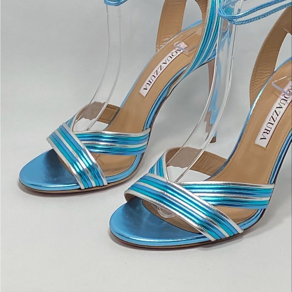 Aquazzura Ari Metallic Leather Ankle-Tie Sandals size 36.5 - Picture 3 of 11